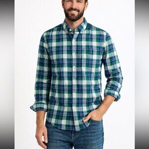 Boden Men’s Plaid Button Down Shirt Green Blue Cotton Collared Prep 23664